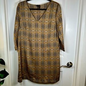 MNG By Mango Dress V-Neck Animal Print 3/4 sleeve Oversized Size 10‎